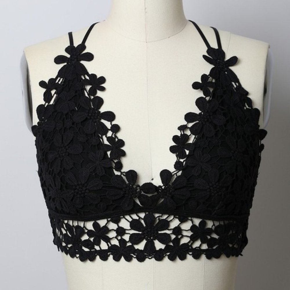 Daisy Crochet Bralette - Black - Small, Medium, Large, XL